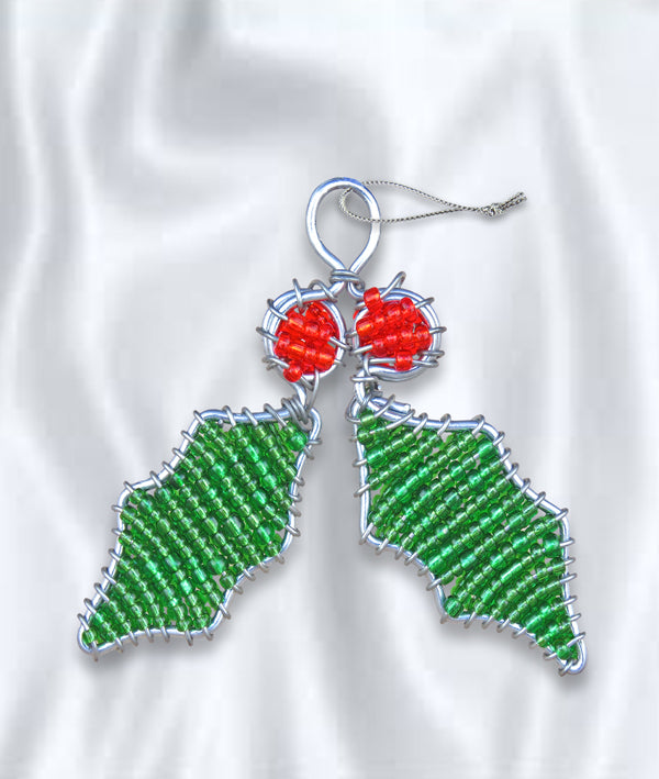 African Beaded Christmas Holly Tree Decorations